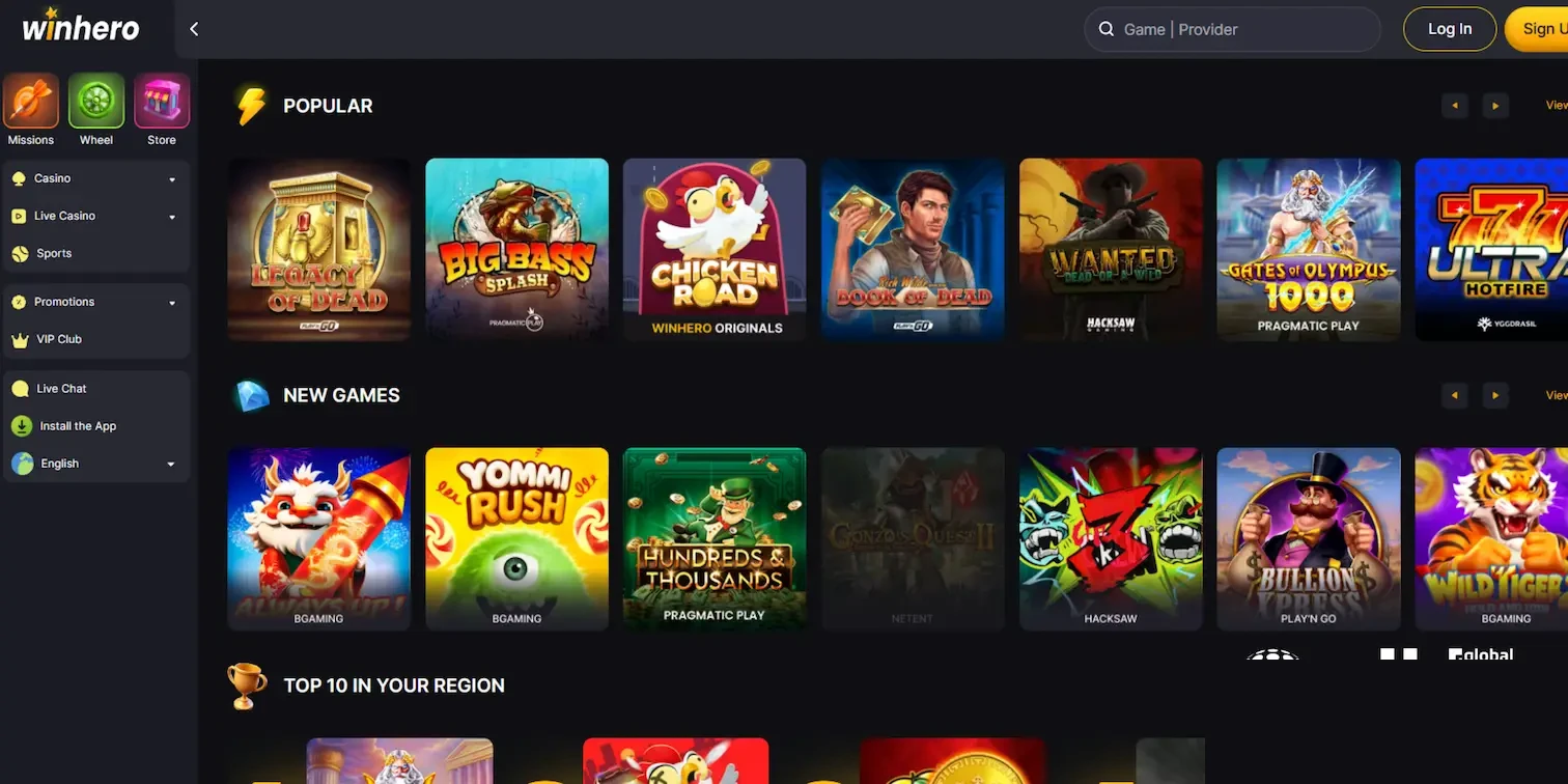 Winhero Casino lobby